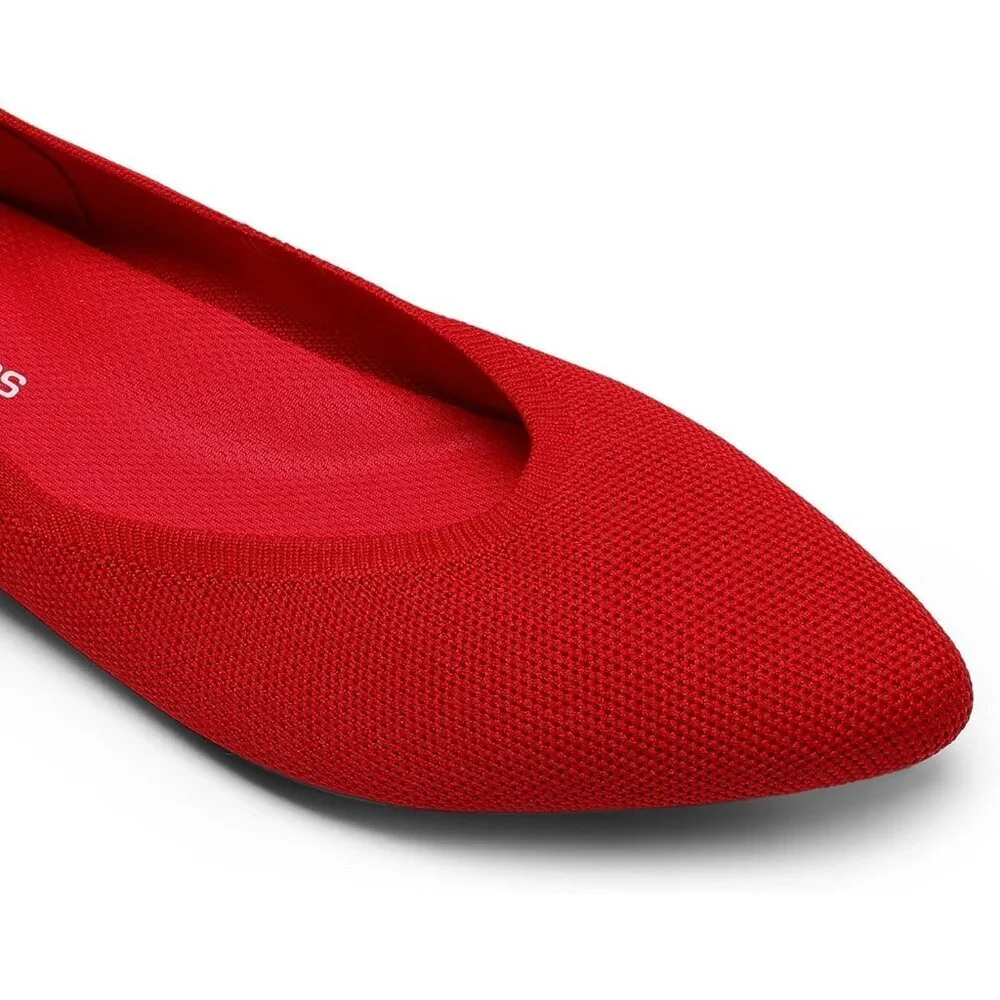 Women's Red Comfortable Dressy Knit Ballet Flats with Arch Support Shoes